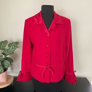 Coldwater Creek Lightweight Blazer Dinner Jacket Size 8 Red Satin Trim NWT